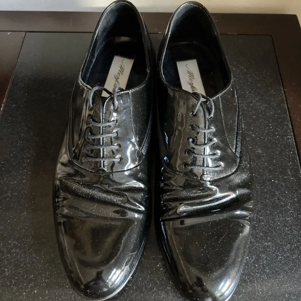MEZLAN Broadway Mens Black Patent Leather Dress Oxfords Shoes Size 11.5 B Tuxedo